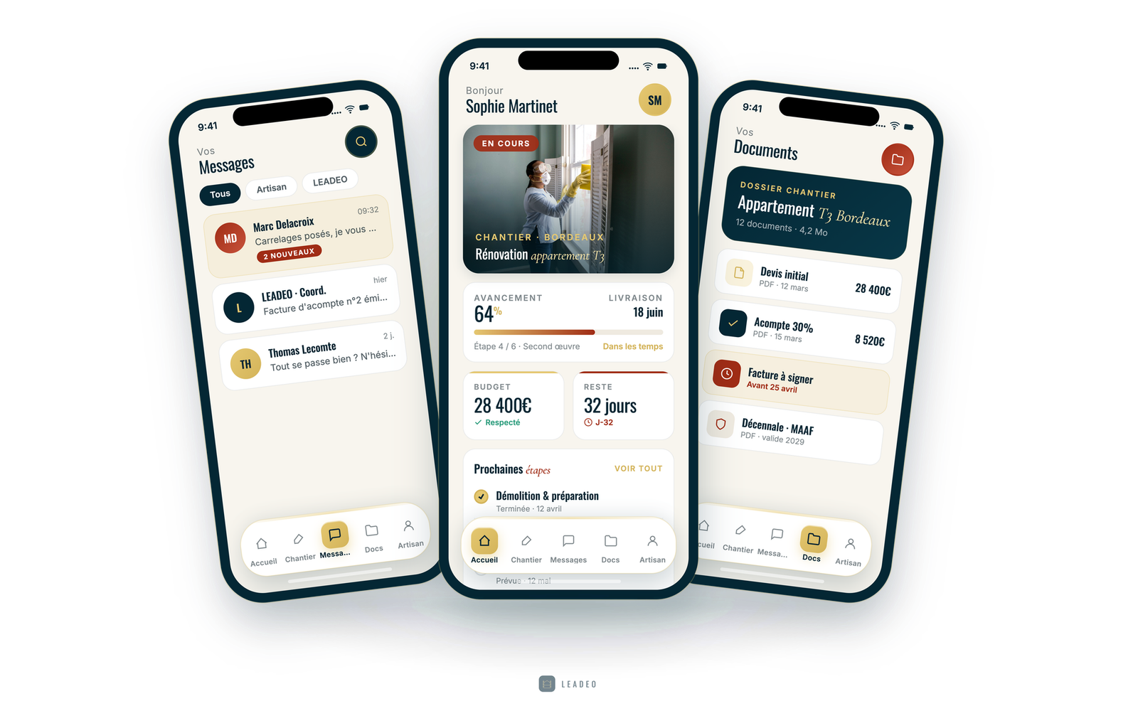 L'application LEADEO sur mobile, suivi de chantier en temps réel